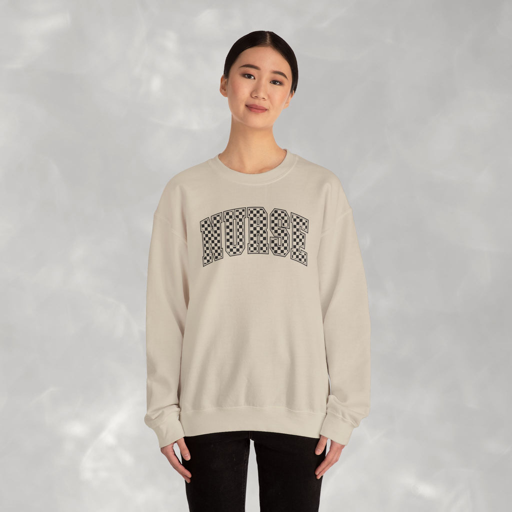 Nurse Checkered Gildan Unisex Heavy Blend™ Crewneck Sweatshirt for RN, LPN, GN, Nursing Students