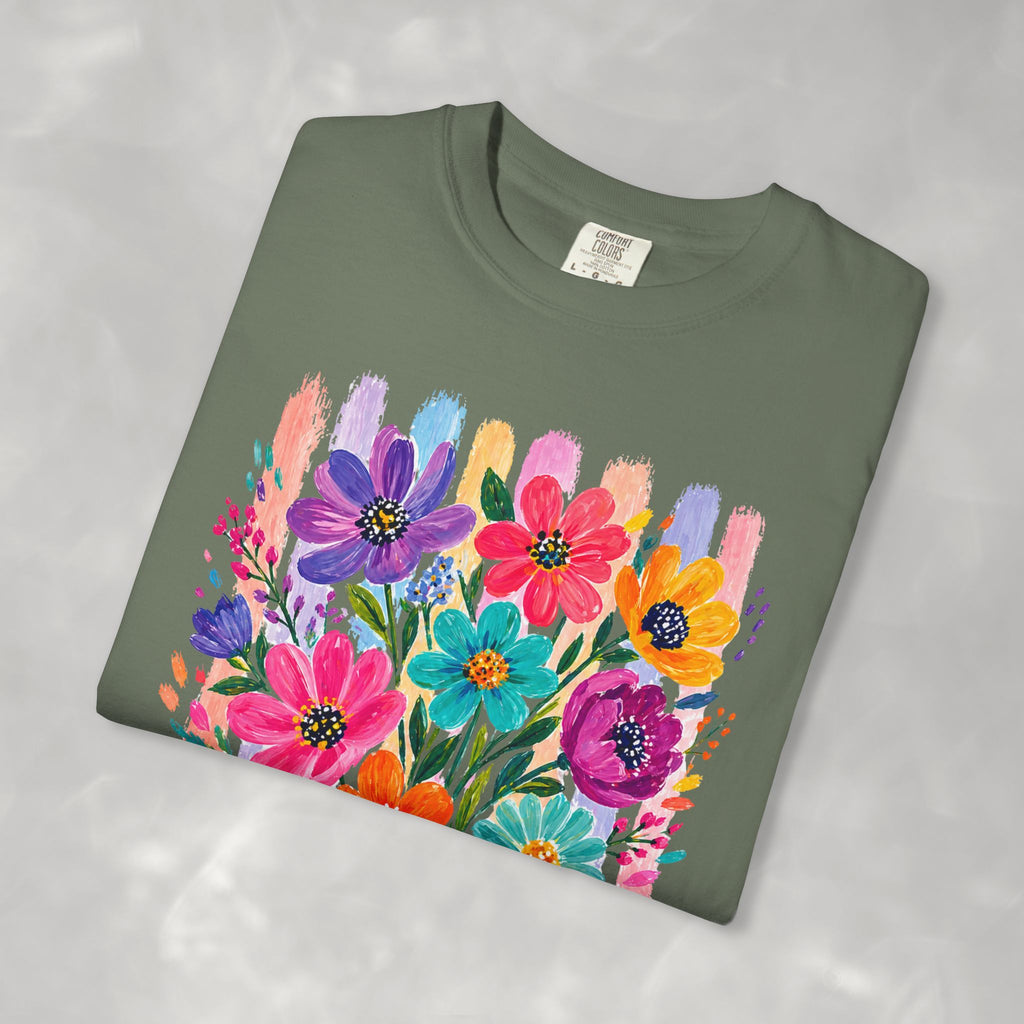 Boho Floral Stripes Comfort Colors Tee