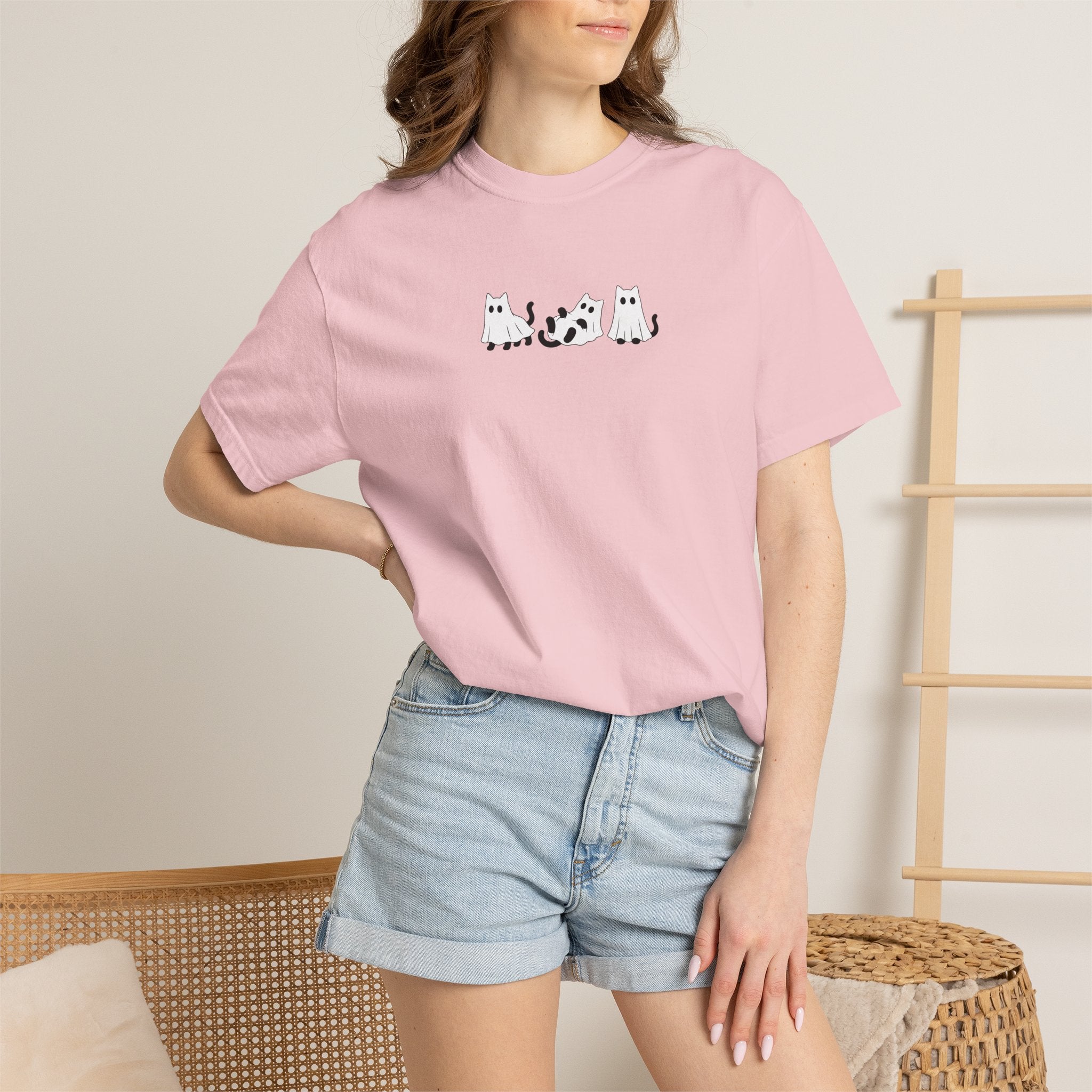 Cute Black Cat Ghosts, Haunted Kitties Halloween Comfort Colors Tee