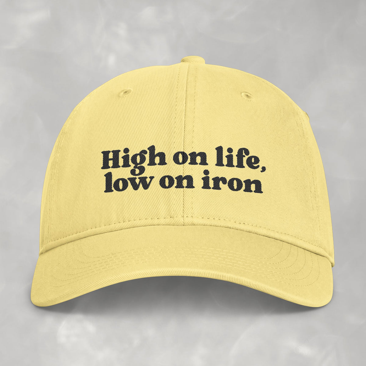 High on Life, Low on Iron Funny Comfort Colors Costal Washed Cap