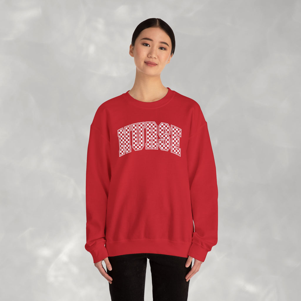 Nurse Checkered Gildan Unisex Heavy Blend™ Crewneck Sweatshirt for RN, LPN, GN, Nursing Students