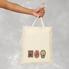 Cute Halloween Spooky Stamps with Cat, Jack-O-Lanter, Skeleton, Double-Sided Cotton Canvas Tote Bag