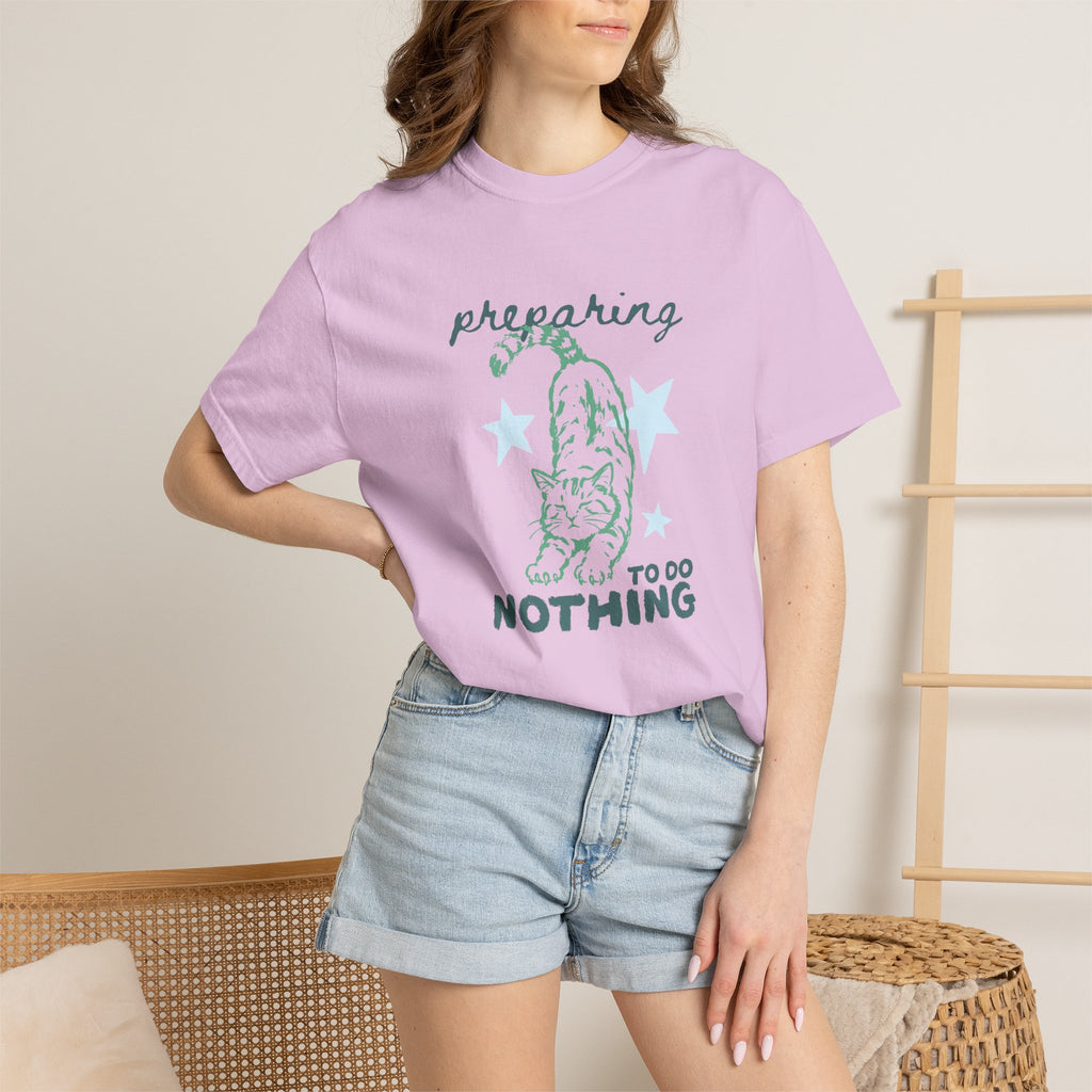 Preparing to do Nothing, Funny, Cute, Cat Lover Comfort Colors Tee