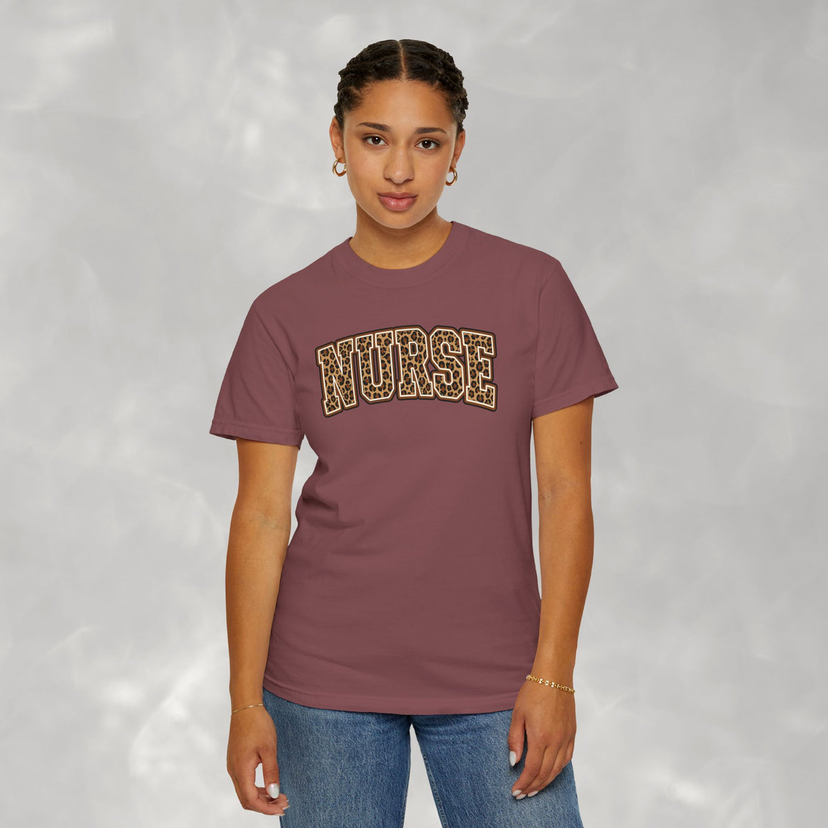 Leopard Print Varsity Nurse Comfort Colors Garment-Dyed T-shirt for RN, LPN, GN, Student Nurse