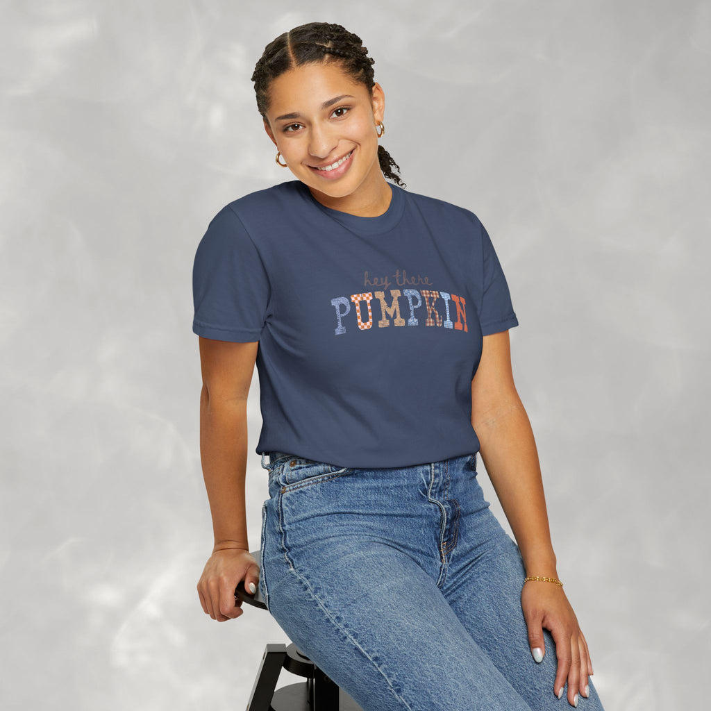 Hey There Pumpkin Distressed Comfort Colors Garment-Dyed T-shirt for Autumn, Fall, Thanksgiving