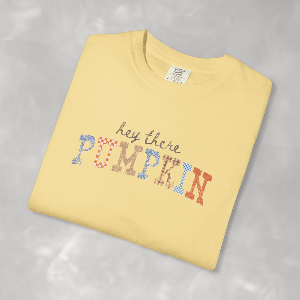Hey There Pumpkin Distressed Comfort Colors Garment-Dyed T-shirt for Autumn, Fall, Thanksgiving