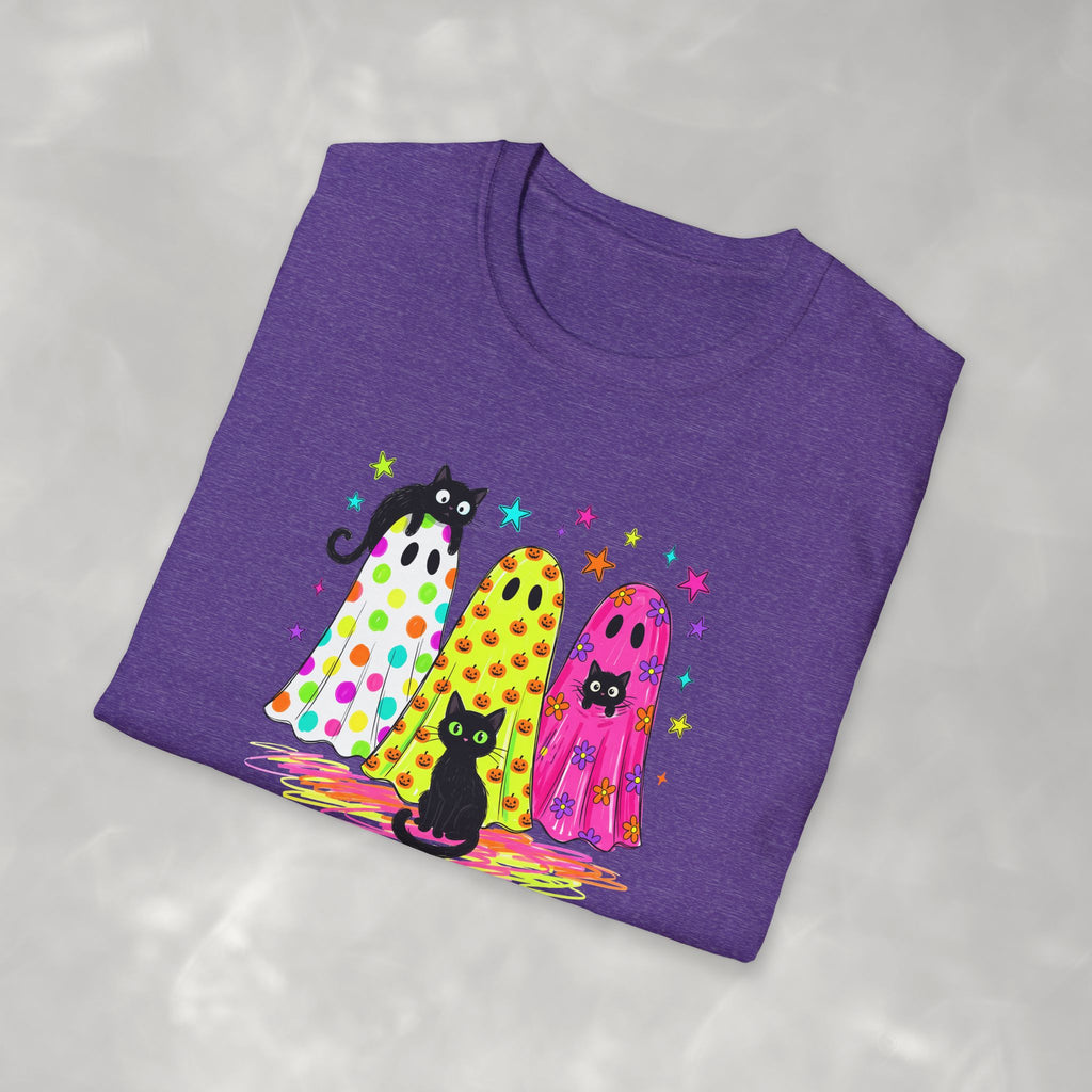 Preppy, Girly, Cute Halloween Ghosts with Cats, Gildan Unisex Softstyle T-Shirt
