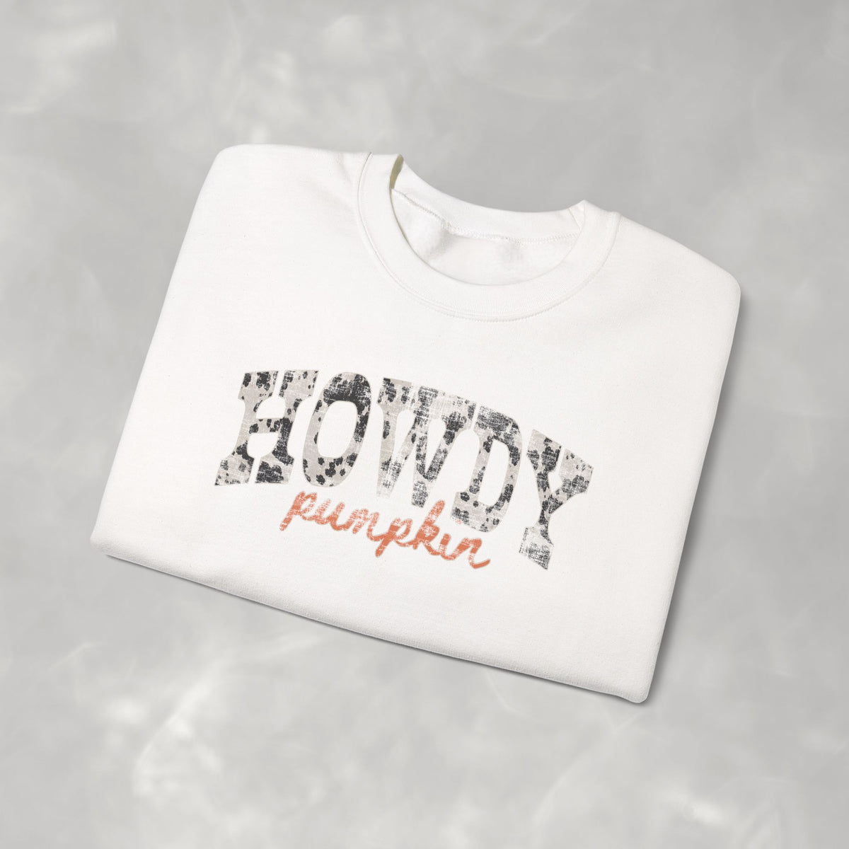 Howdy Pumpkin Distressed Western Style Gildan Unisex Heavy Blend™ Crewneck Sweatshirt for Autumn, Fall, Thanksgiving