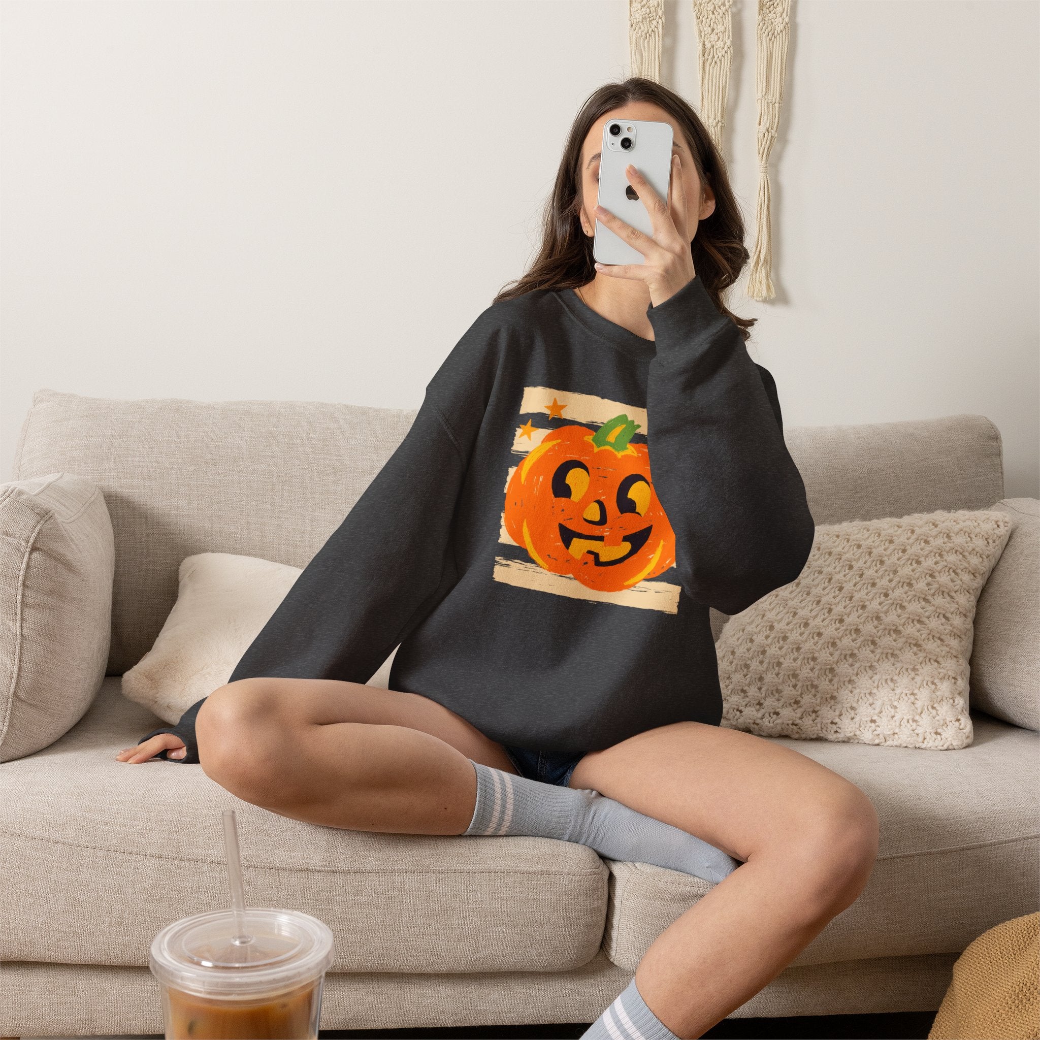 Happy Jack-O-Lantern, Striped Halloween Unisex Heavy Blend™ Crewneck Sweatshirt