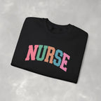Colorful Fun Whimsical Varsity Nurse Gildan Unisex Heavy Blend™ Crewneck Sweatshirt for RN, LPN, GN, Student Nurse