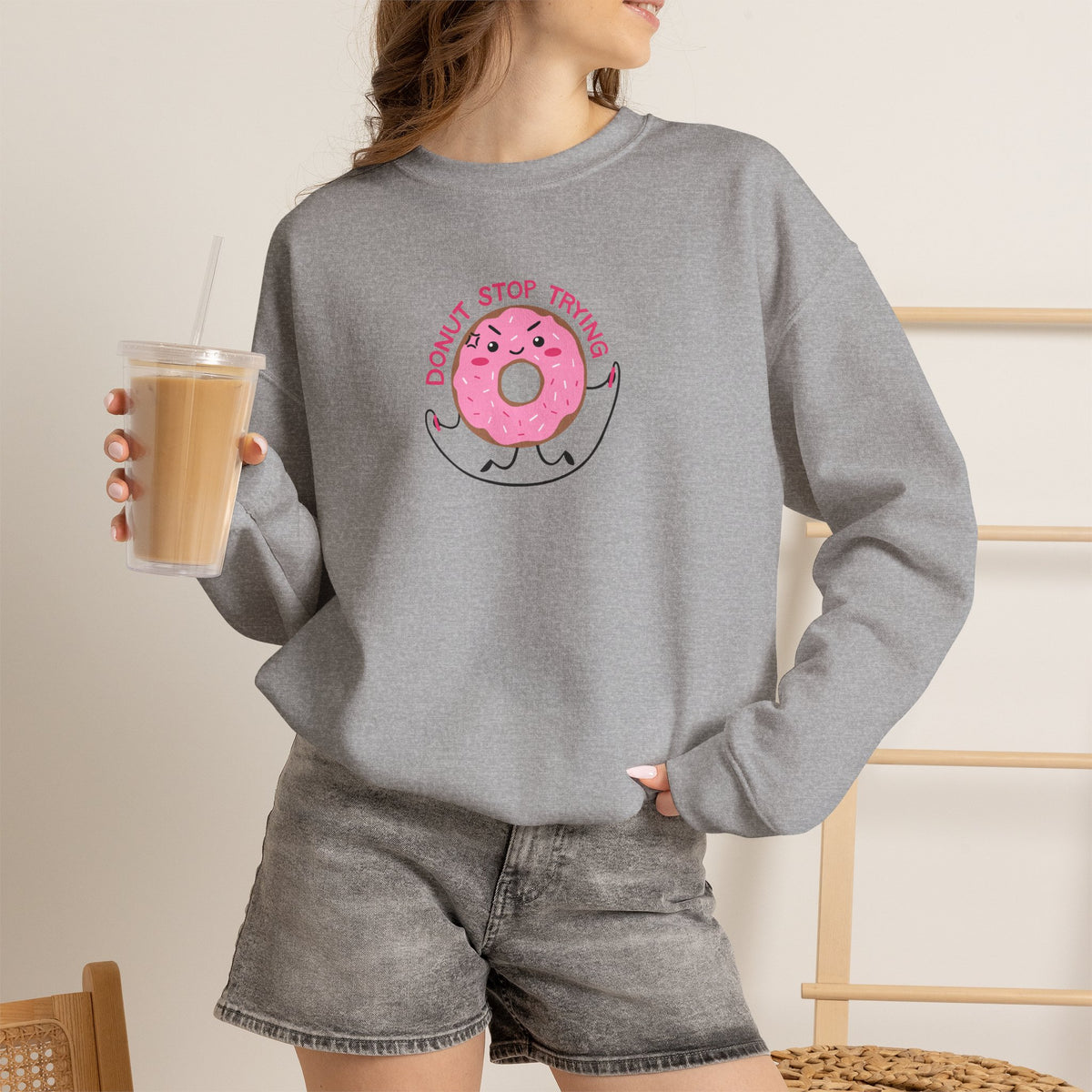Donut Stop Trying, Funny Cute Motivational Gildan Unisex Heavy Blend™ Crewneck Sweatshirt