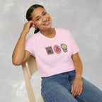 Cute Halloween Spooky Stamps with Cat, Jack-O-Lanter, Skeleton, Gildan Unisex Softstyle T-Shirt
