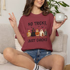 No Tricks Just Chicks, Funny Halloween Chickens in Costumes, Comfort Colors Tee
