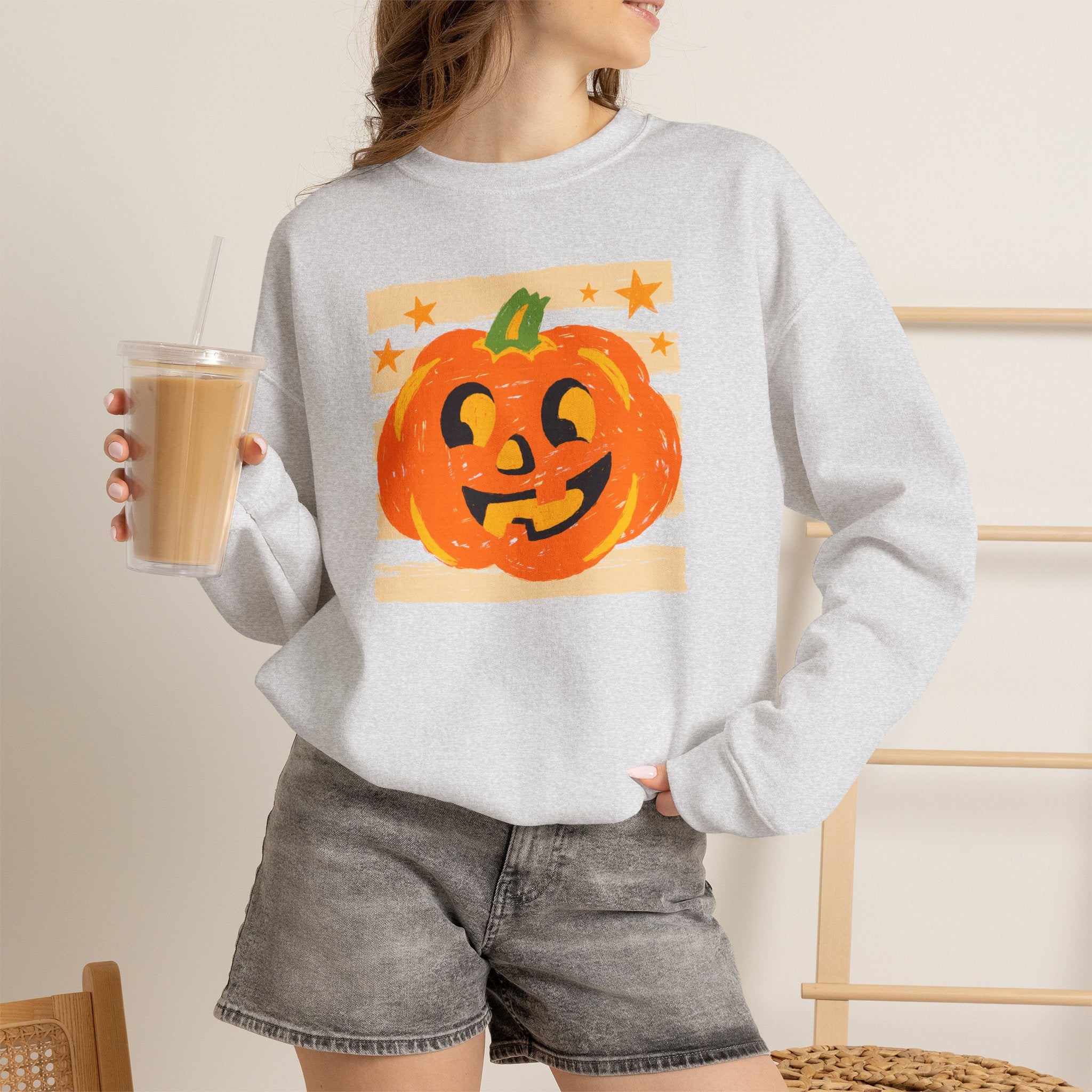 Happy Jack-O-Lantern, Striped Halloween Unisex Heavy Blend™ Crewneck Sweatshirt