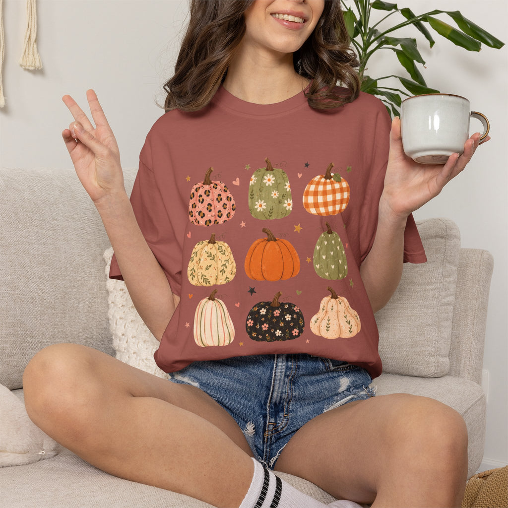 Whimsical Autumn Pumpkins Comfort Color Garment-Dyed T-shirt for Fall, Thanksgiving