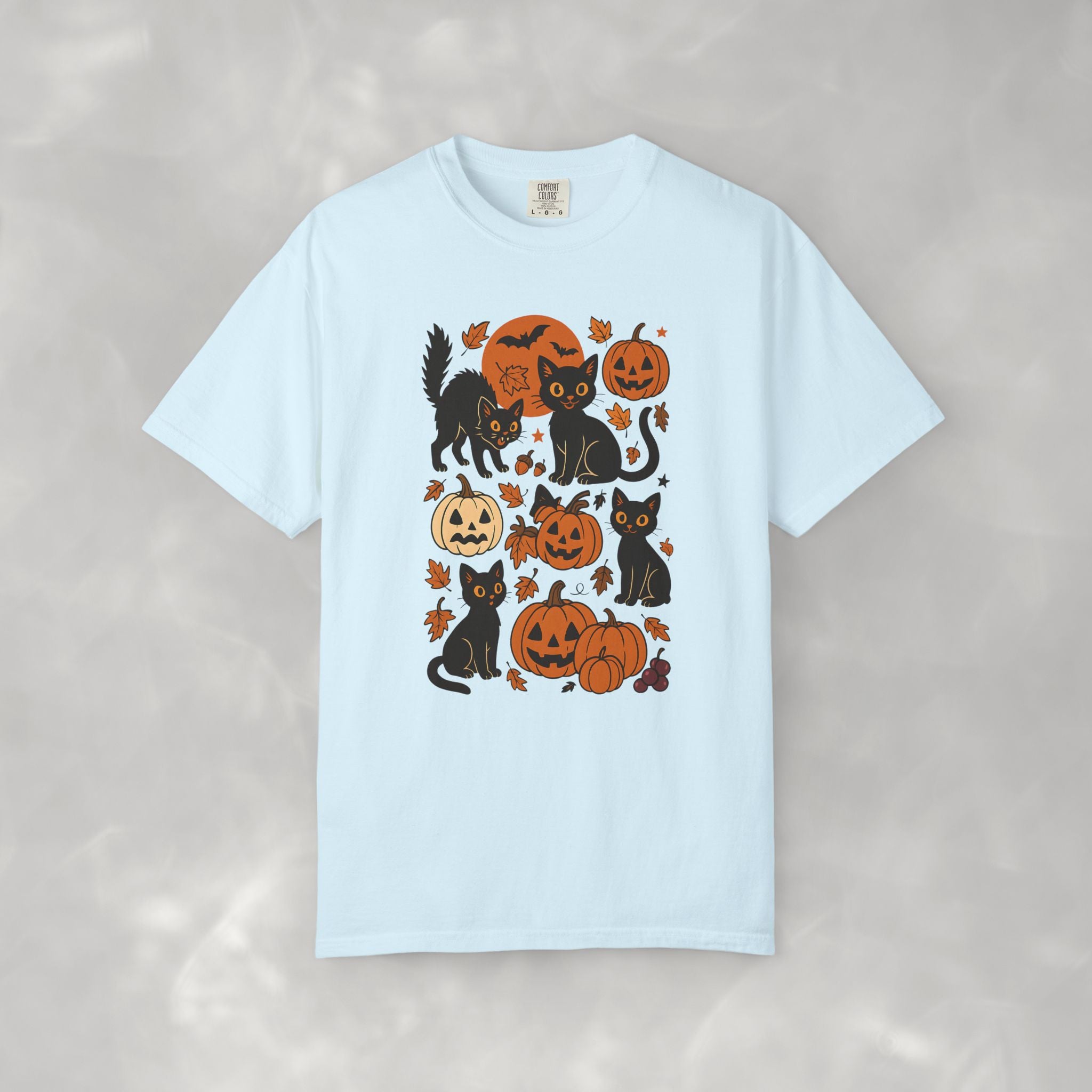 Spooky Black Cats and Jack-O-Lanterns, Unisex Comfort Colors Tee
