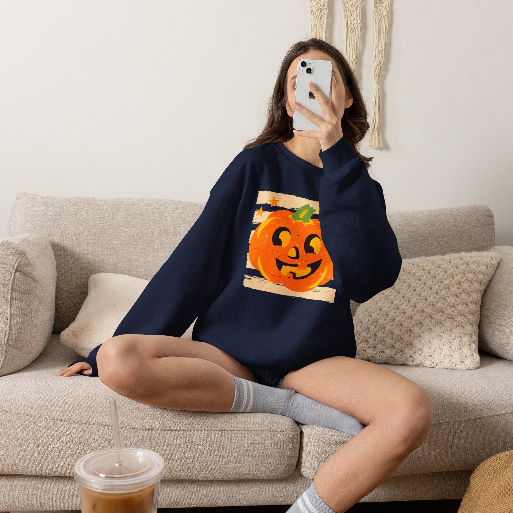 Happy Jack-O-Lantern, Striped Halloween Unisex Heavy Blend™ Crewneck Sweatshirt