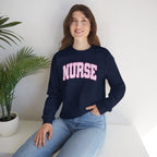 Pink Striped Varsity Nurse Gildan Unisex Heavy Blend™ Crewneck Sweatshirt for RN, LPN, GN, Student Nurse