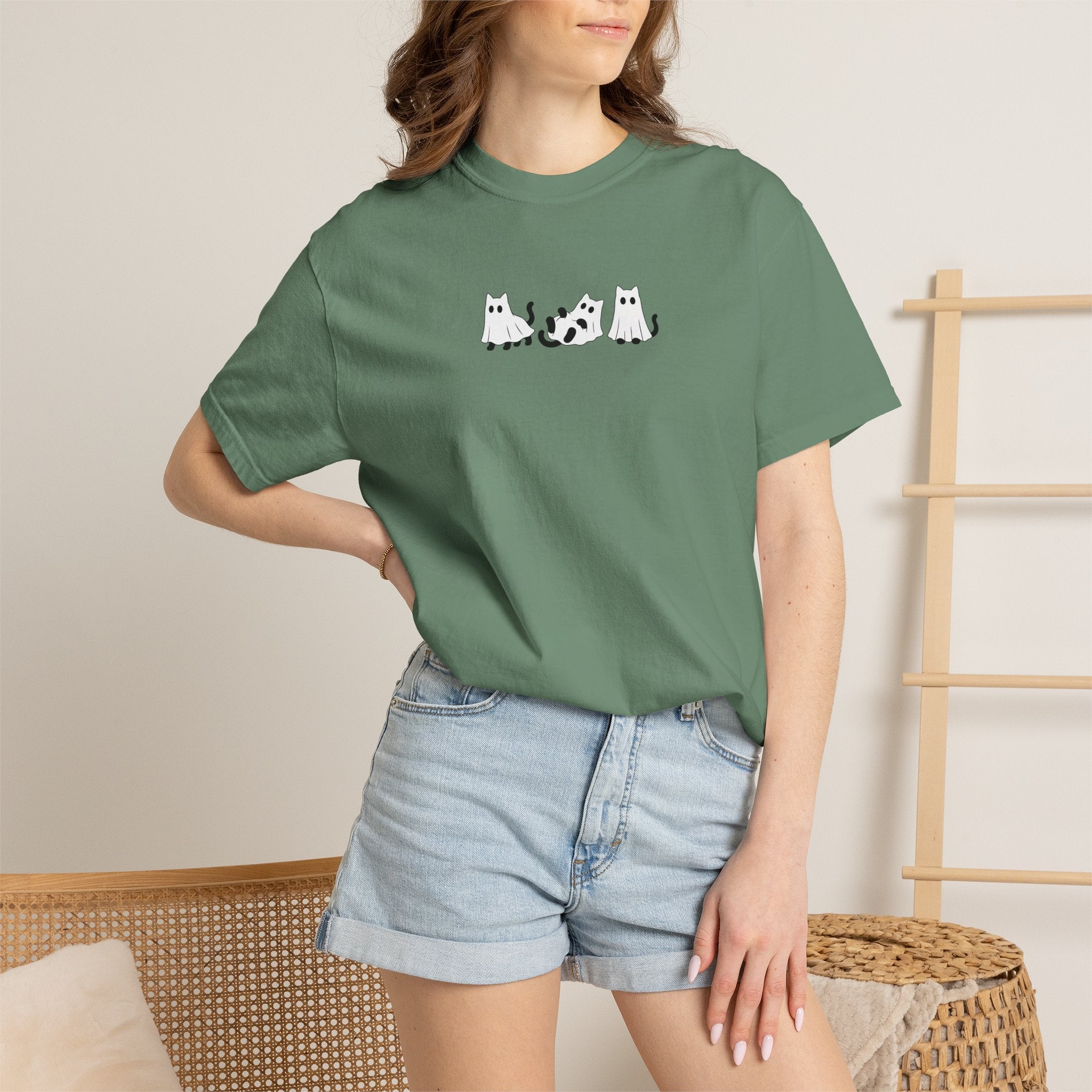 Cute Black Cat Ghosts, Haunted Kitties Halloween Comfort Colors Tee