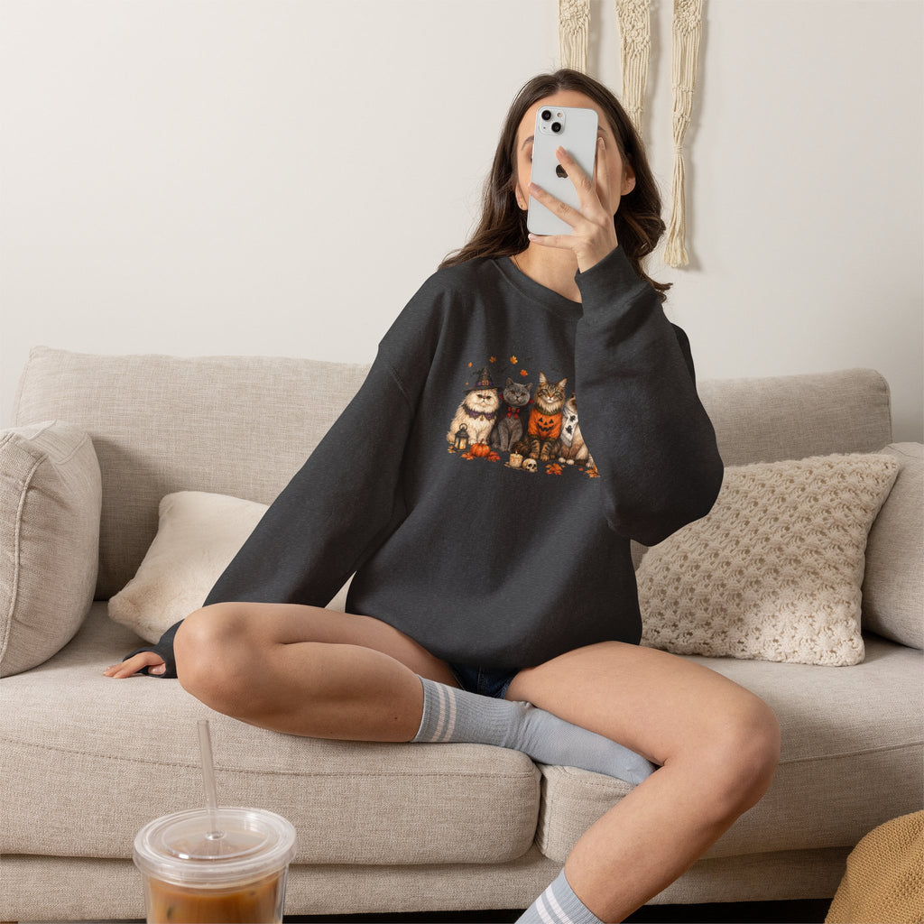 Retro Cats in Halloween Costume Gildan Unisex Heavy Blend™ Crewneck Sweatshirt