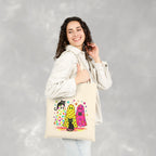 Preppy, Girly, Cute Halloween Ghosts with Cats, Double-Sided Cotton Canvas Tote Bag