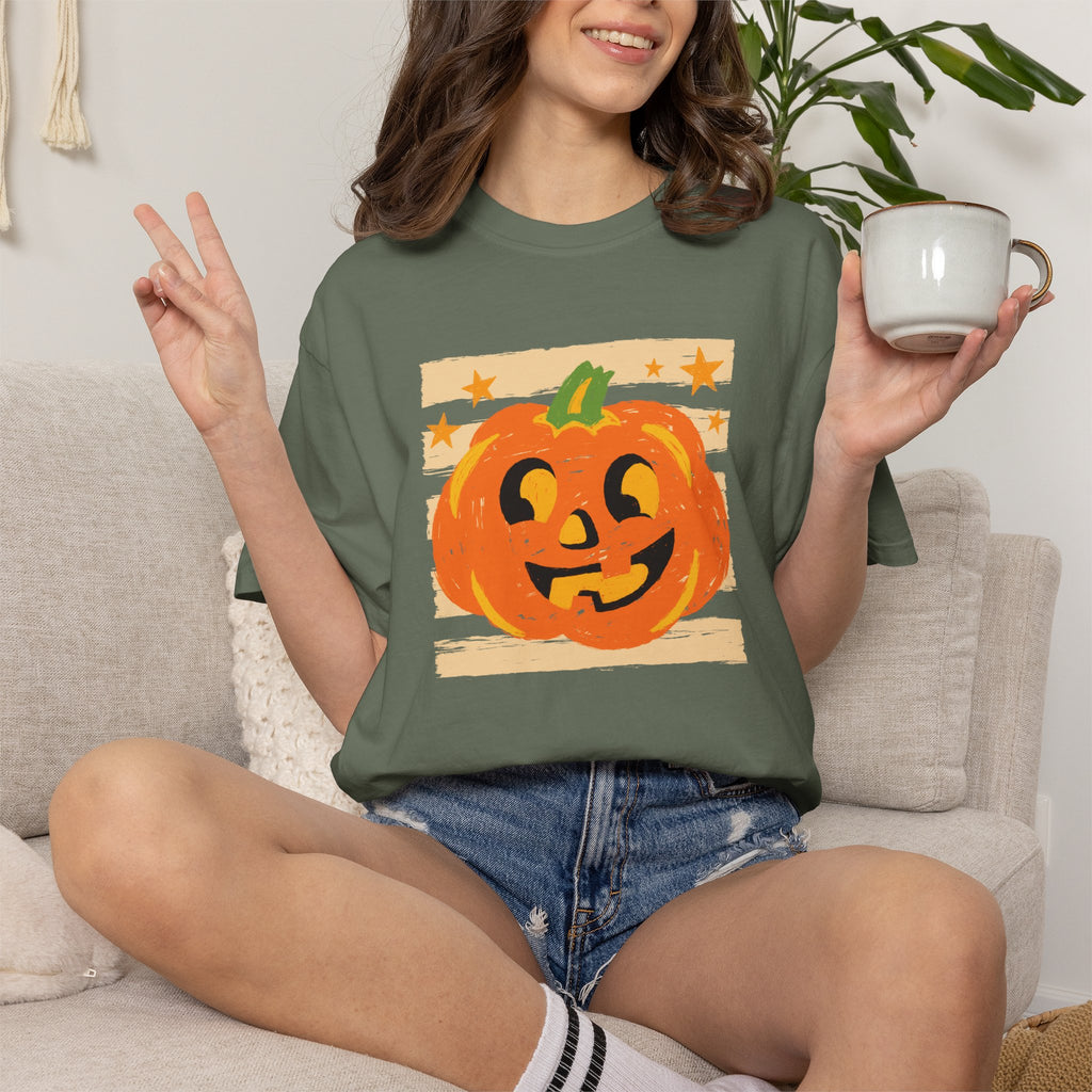 Happy Jack-O-Lantern, Striped Halloween Comfort Colors Unisex Garment-Dyed T-shirt