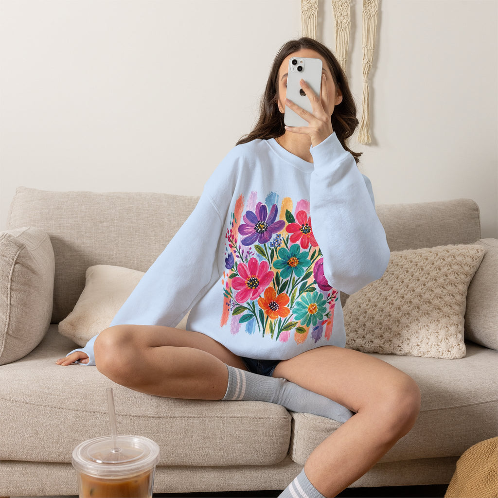 Boho Floral Striped Gildan Unisex Heavy Blend™ Crewneck Sweatshirt