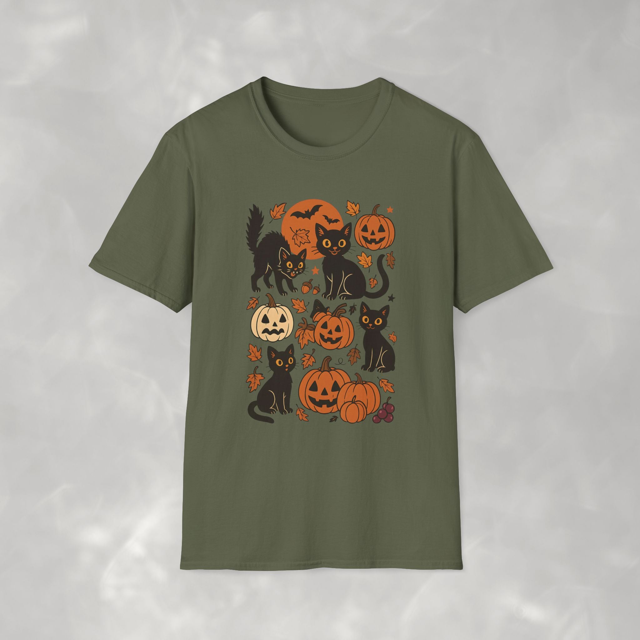 Spooky Black Cats and Jack-O-Lanterns, Gildan Unisex Softstyle T-Shirt
