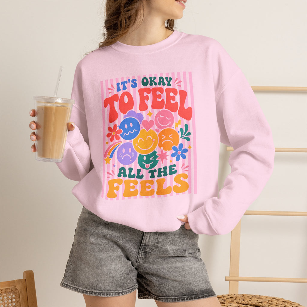 It's Okay to Feel All the Feels Gildan Unisex Heavy Blend™ Crewneck Sweatshirt for OT, PT, Speech, School Therapists