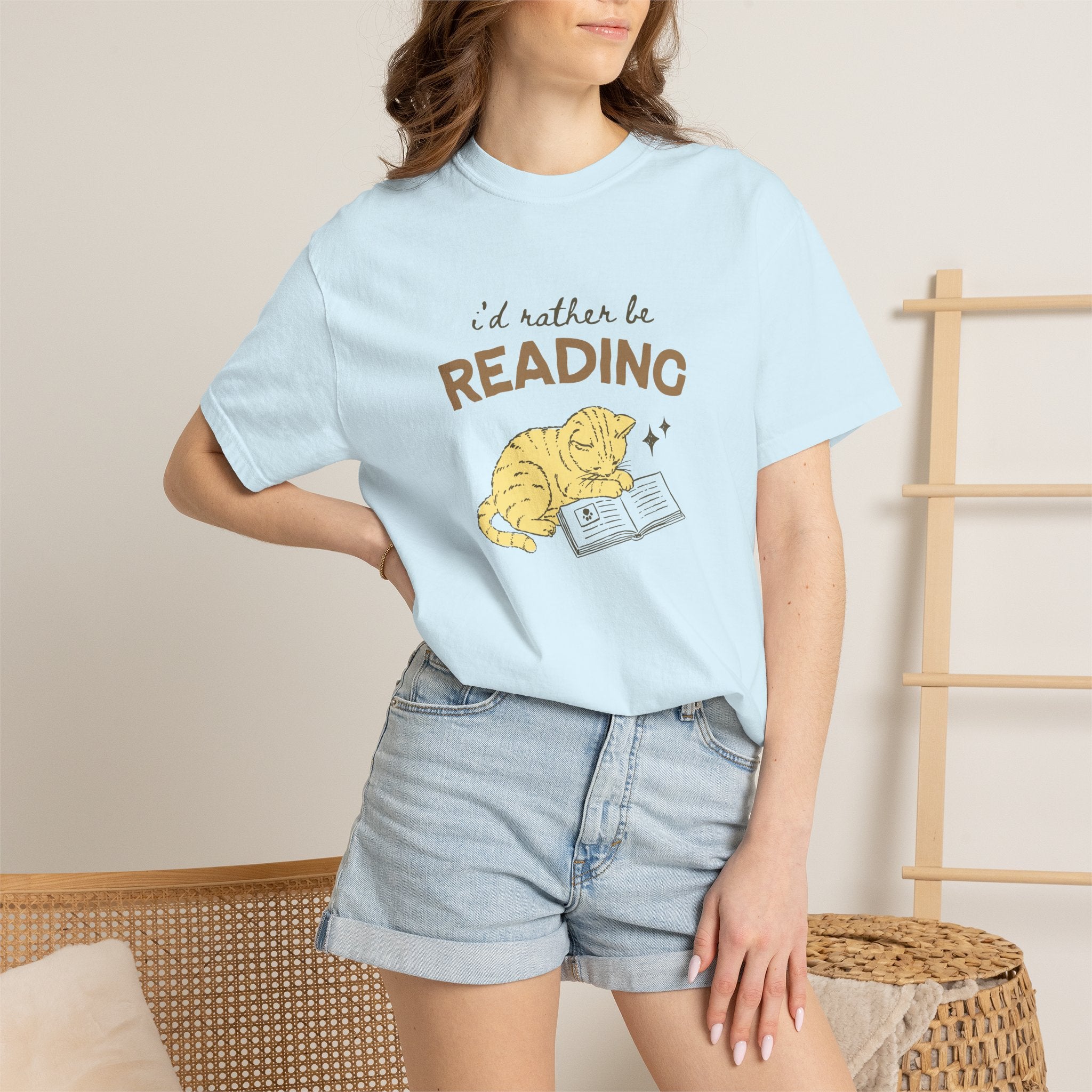 I'd Rather Be Reading, Cat Book Lover Comfort Colors Tee