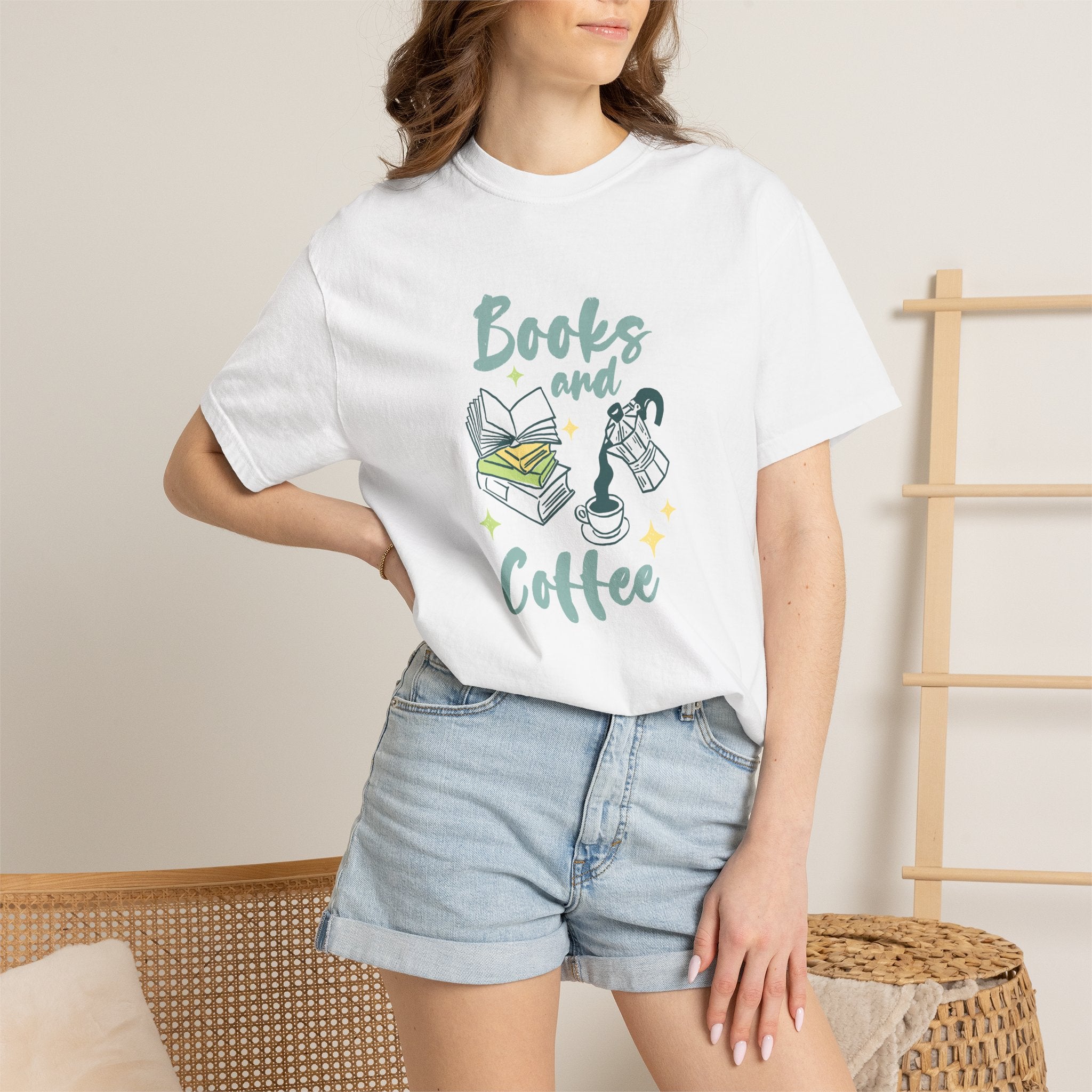 Books and Coffee, Reading, Coffee Lover Comfort Colors Tee
