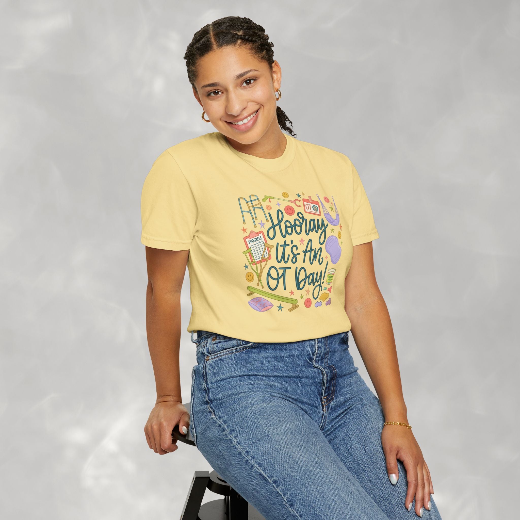 Hooray It's an OT Day, Cute, Playful, Pediatric Occupational Therapy, OTR, COTA Comfort Colors Tee