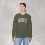 Colorful Fun Whimsical Varsity Nurse Gildan Unisex Heavy Blend™ Crewneck Sweatshirt for RN, LPN, GN, Student Nurse