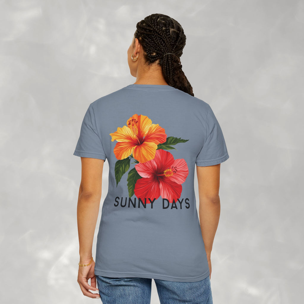 Sunny Days Hibiscus Unisex CC Tee, Summer Comfort Colors T-shirt for Men and Women