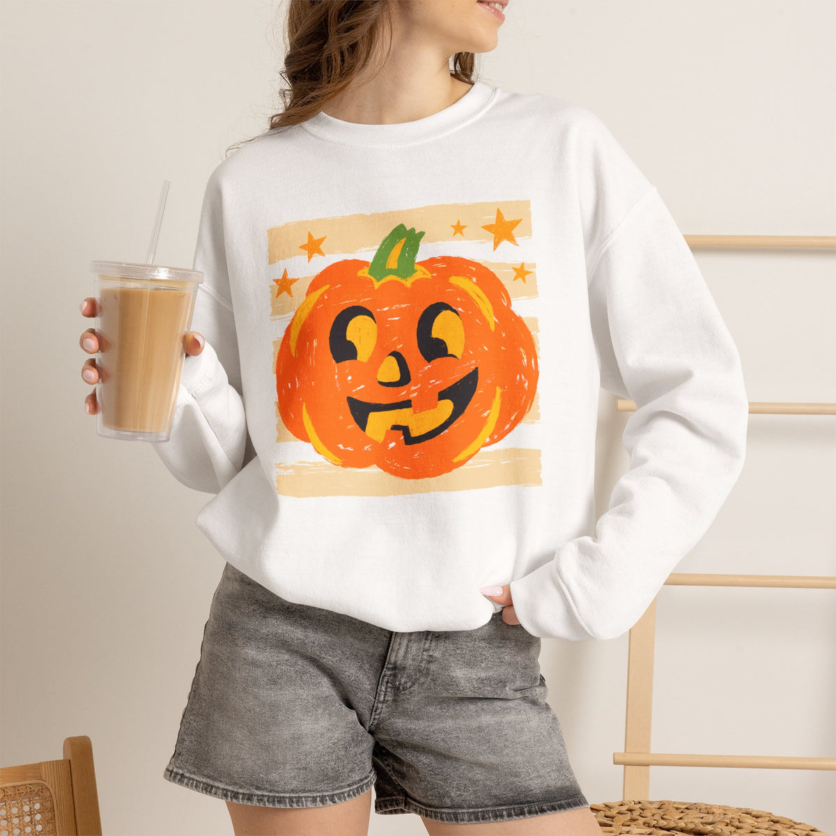 Happy Jack-O-Lantern, Striped Halloween Unisex Heavy Blend™ Crewneck Sweatshirt