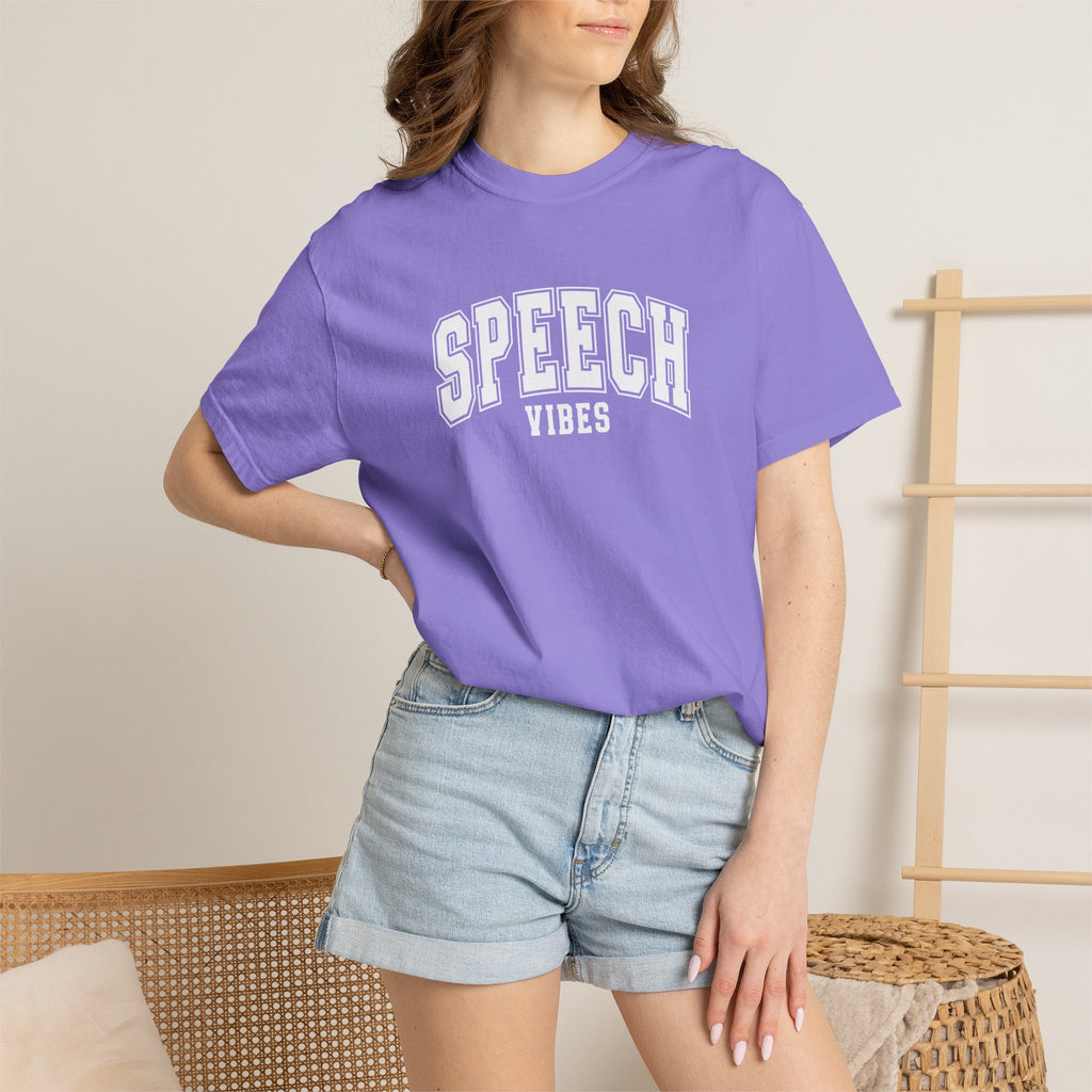 Speech Vibes, Unisex Comfort Colors Tee for SLP, SLPA, Speech Therapy