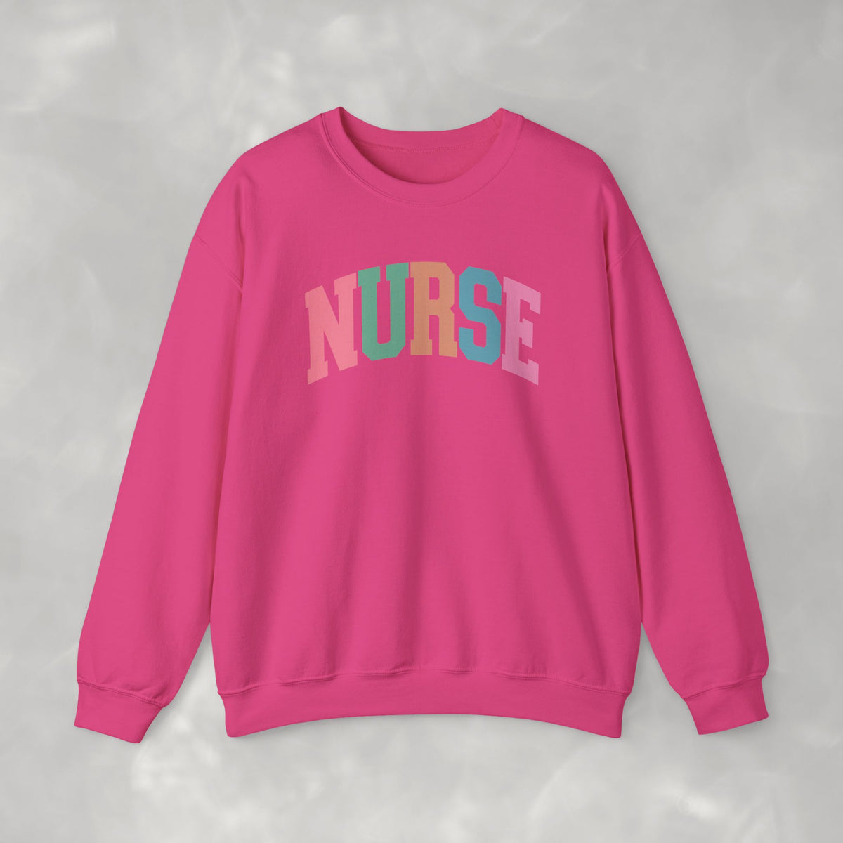 Colorful Fun Whimsical Varsity Nurse Gildan Unisex Heavy Blend™ Crewneck Sweatshirt for RN, LPN, GN, Student Nurse