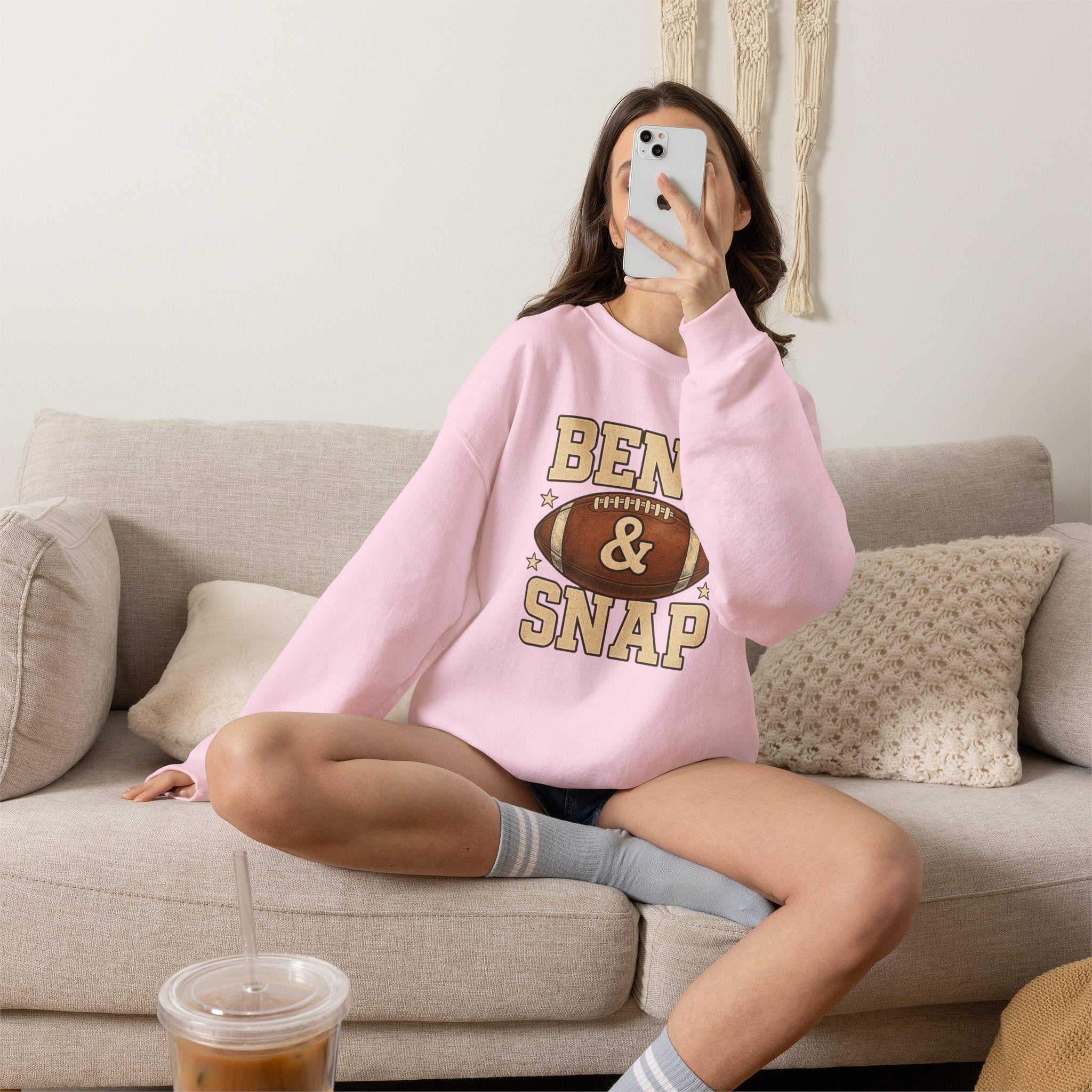 Funny Bend and Snap Football Gildan Heavy Blend Crewneck Sweatshirt for Women