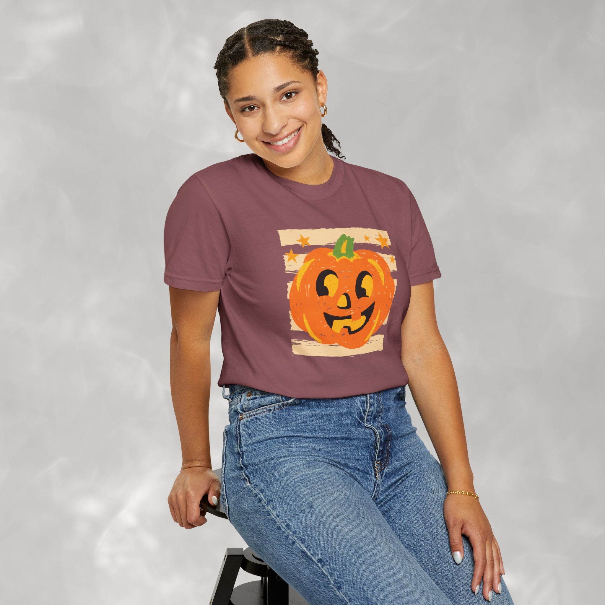 Happy Jack-O-Lantern, Striped Halloween Comfort Colors Unisex Garment-Dyed T-shirt