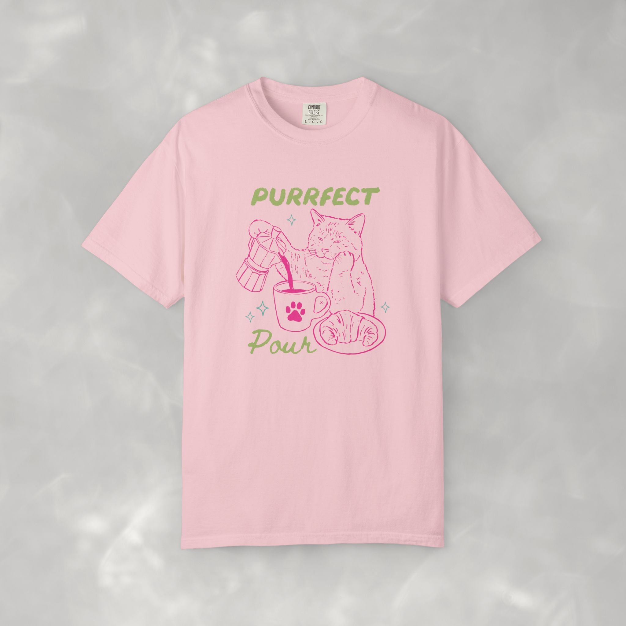 Purrfect Pour, Funny, Coffee, Cat Lover Comfort Colors Tee