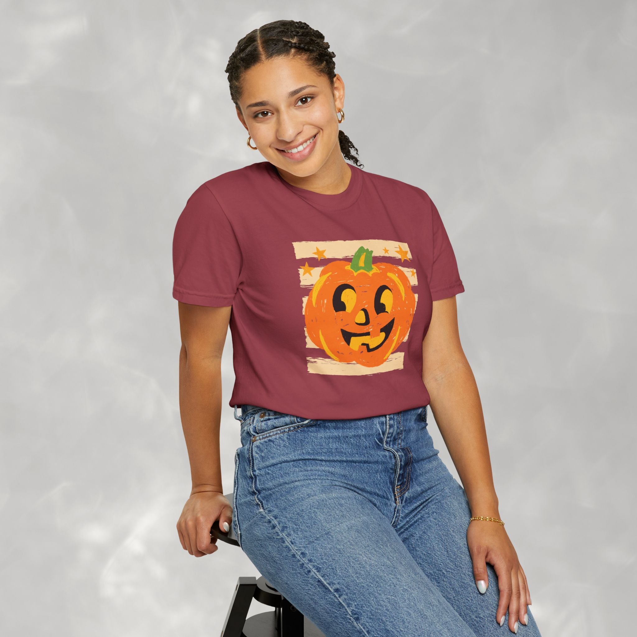 Happy Jack-O-Lantern, Striped Halloween Comfort Colors Unisex Garment-Dyed T-shirt