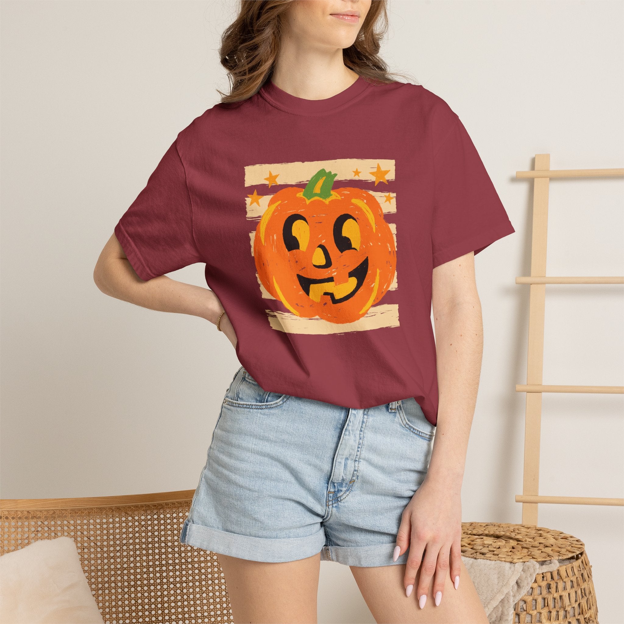 Happy Jack-O-Lantern, Striped Halloween Comfort Colors Unisex Garment-Dyed T-shirt
