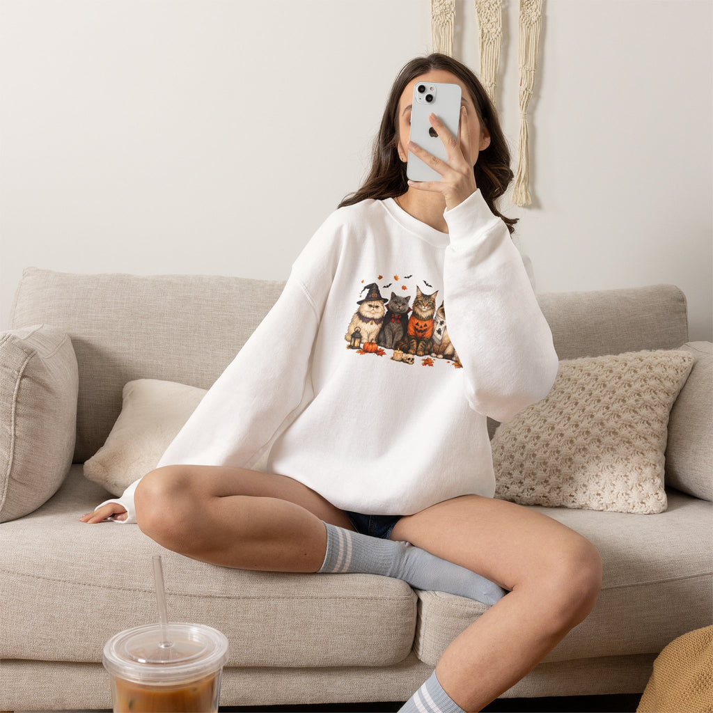 Retro Cats in Halloween Costume Gildan Unisex Heavy Blend™ Crewneck Sweatshirt