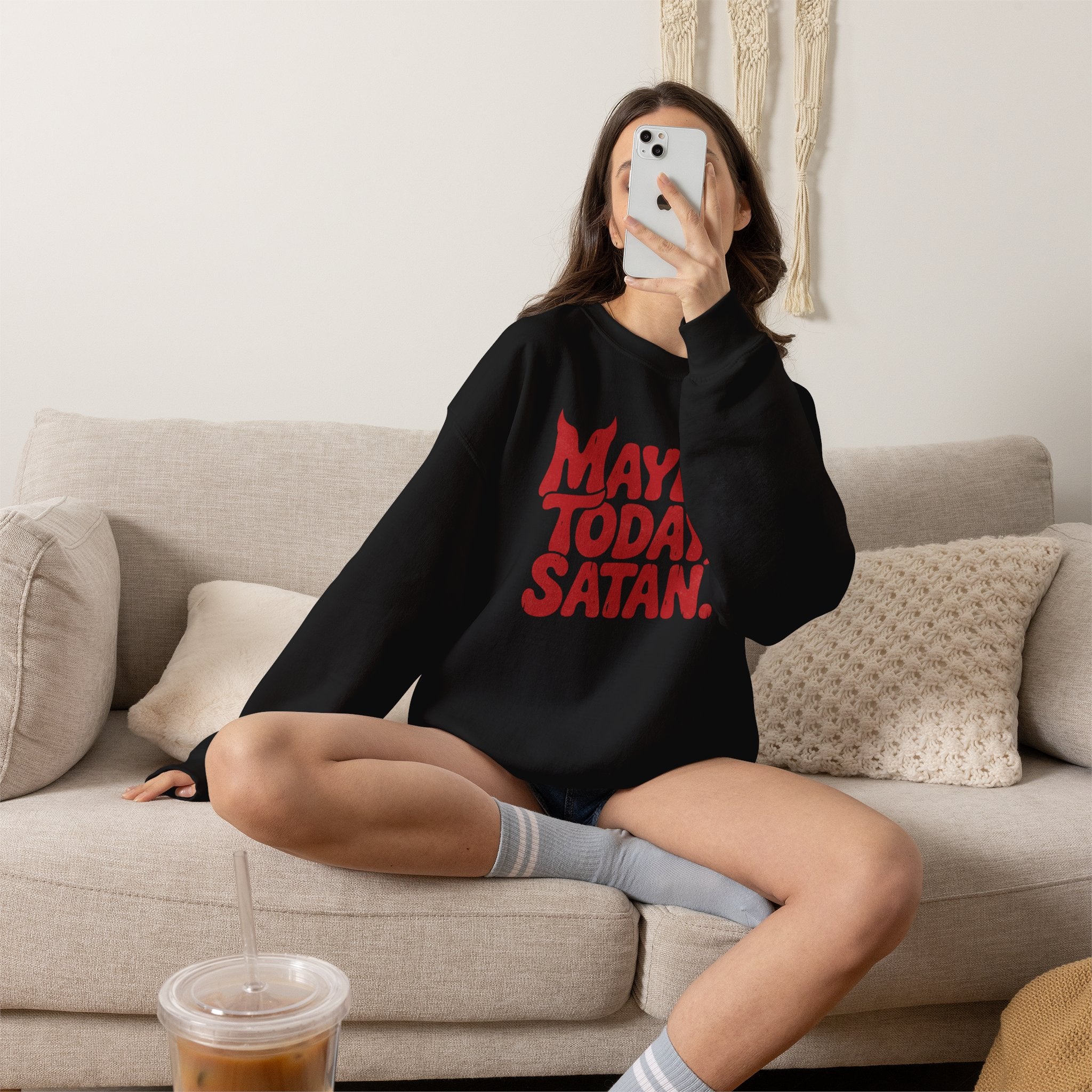 Funny Gothic Maybe Today Satan, Gildan Unisex Heavy Blend™ Crewneck Sweatshirt