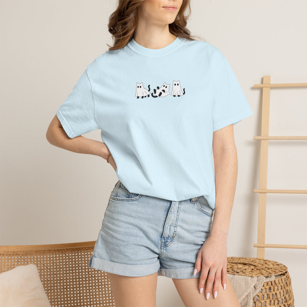 Cute Black Cat Ghosts, Haunted Kitties Halloween Comfort Colors Tee