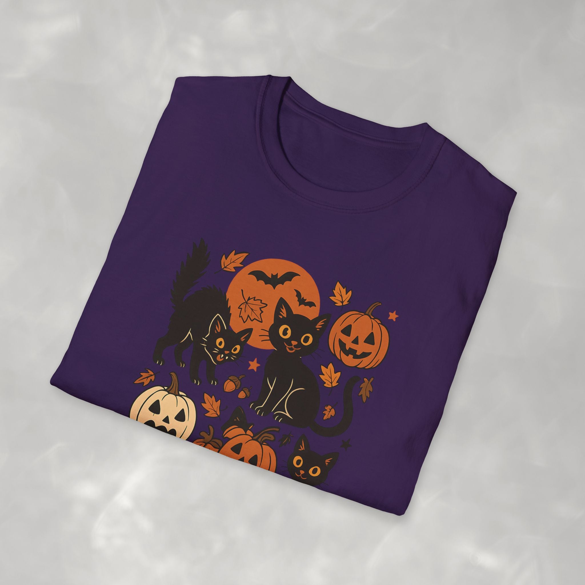 Spooky Black Cats and Jack-O-Lanterns, Gildan Unisex Softstyle T-Shirt