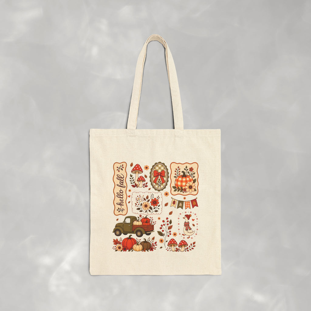 Hello Fall, Cute Autumn Collage Double-Sided Cotton Canvas Tote Bag
