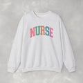 Colorful Fun Whimsical Varsity Nurse Gildan Unisex Heavy Blend™ Crewneck Sweatshirt for RN, LPN, GN, Student Nurse
