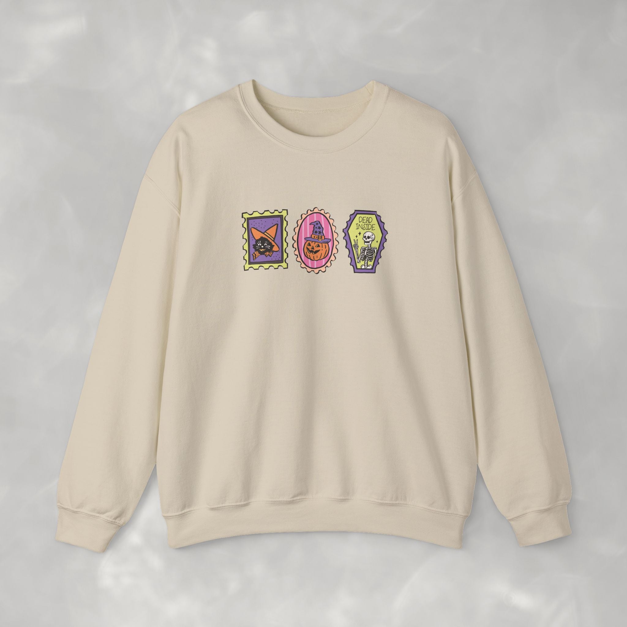 Cute Halloween Spooky Stamps with Cat, Jack-O-Lanter, Skeleton, Gildan Unisex Heavy Blend™ Crewneck Sweatshirt