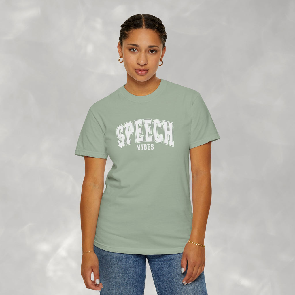 Speech Vibes, Unisex Comfort Colors Tee for SLP, SLPA, Speech Therapy